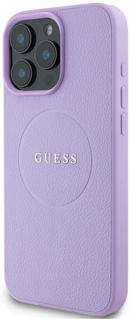 Guess PU Grained Classic Logo MagSafe etui do iPhone 16 Pro Max fioletowe