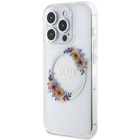Etui Guess IML Flowers Wreatch do iPhone 15 Pro Przezroczyste - GUHMP15LHFWFCT