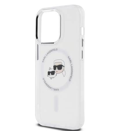 Karl Lagerfeld IML K&CH Heads Metal Frame MagSafe Case for iPhone 14 Pro Transparent