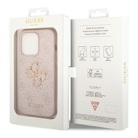 Guess PU 4G Metal Logo Case for iPhone 15 Pro Max Róż