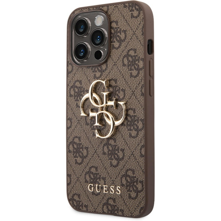 Guess PU 4G Metal Logo Case for iPhone 14 Pro Brown
