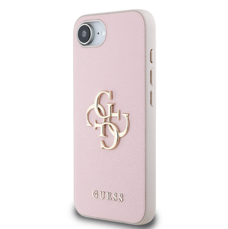 Guess PU Grained 4G Metal Logo Case for iPhone 16e Róż