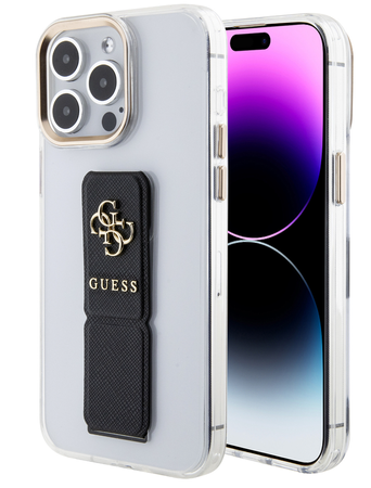 Etui Guess Grip Stand 4G do iPhone 15 Pro Czarne - GUHCP15LHGSSA4K