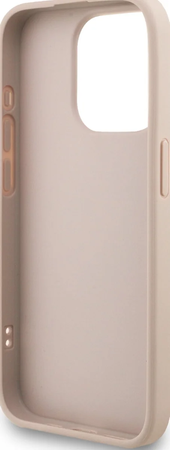 Guess PU 4G metalowe logo z paskiem etui na iPhone 15 Pro - Różowe
