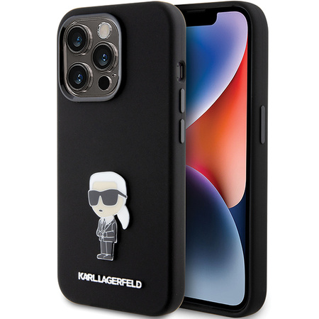 KARL LAGERFELD KLHCP15XSMHKNPK IPHONE 15 PRO MAX 6.7" CZARNY/BLACK SILICONE IKONIK METAL PIN