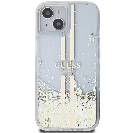 Guess GUHCP15MLFCSEGT iPhone 15 Plus / 14 Plus 6.7" transparent hardcase Liquid Glitter Gold Stripes