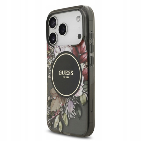 Etui Guess IML Flowers Pearl Strap MagSafe do iPhone 17 Pro - Czarne
