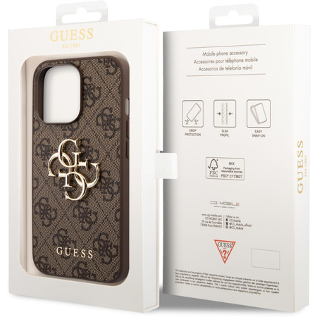 Guess PU 4G Metal Logo Case for iPhone 14 Pro Brown
