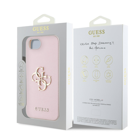 Guess PU Grained 4G Metal Logo Case for iPhone 16e Róż