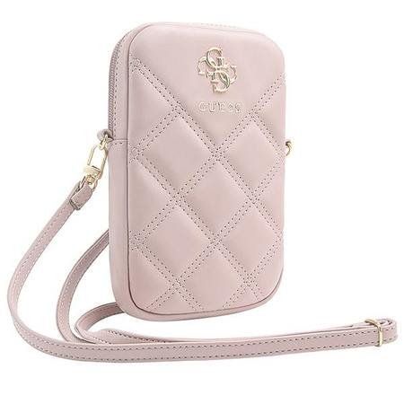Guess Zip Quilted 4G - Torebka na telefon różowa