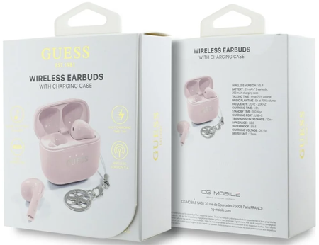 Słuchawki douszne GUESS Glossy Effect Printed Classic Logo & Charm Wodoodporne Różowy