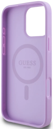 Guess PU fakturowane etui Classic Logo MagSafe do iPhone 16 Pro fioletowe
