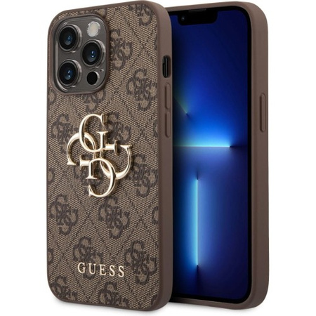 Guess PU 4G Metal Logo Case for iPhone 14 Pro Brown