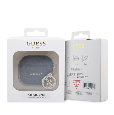 Skórzane etui Guess 4G Script PC/PU Charm do AirPods 3 Czarne - GUA3P4E4CDK