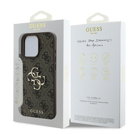 Guess PU 4G Metal Logo Case for iPhone 16 Pro Brązowe