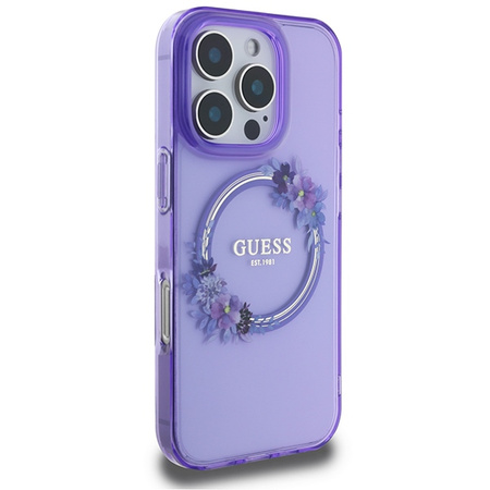 Etui Guess IML Flowers do iPhone 16 Pro Fioletowe - GUHMP16LHFWFCU