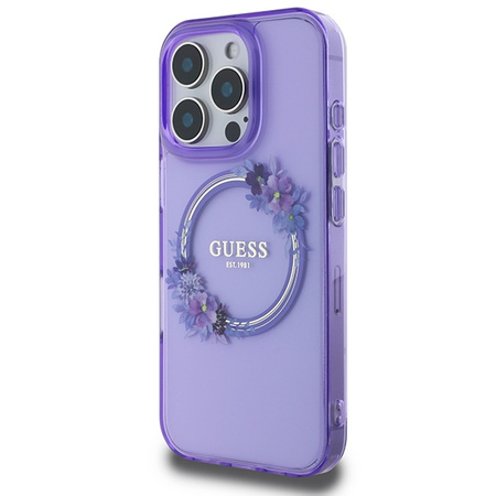 Guess iPhone 16 Pro 6.3" IML Flowers Wreath MagSafe - fioletowy