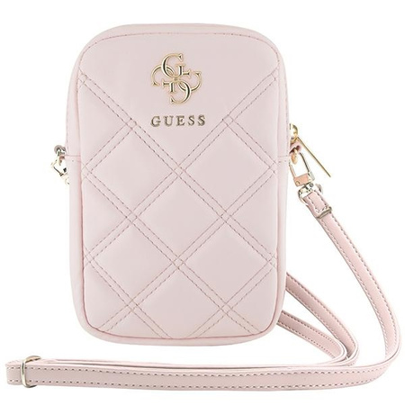 Guess Zip Quilted 4G - Torebka na telefon różowa