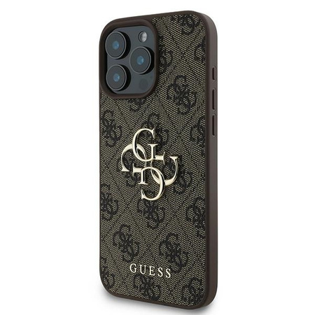 Guess PU 4G Metal Logo Case for iPhone 16 Pro Brązowe