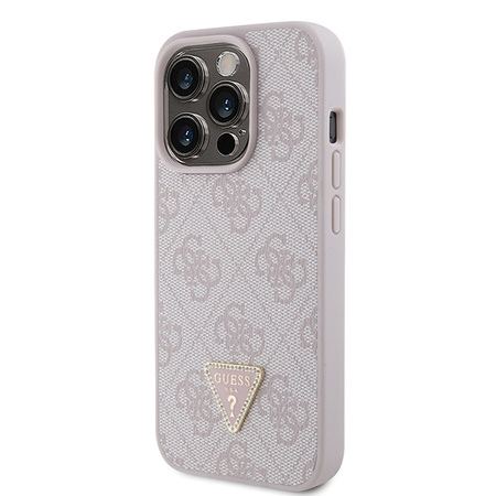 Guess PU 4G Strass Triangle Metal Logo Case for iPhone 15 Pro Róż