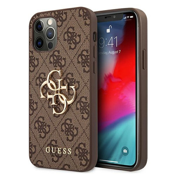 Guess PU 4G Metal Logo Case for iPhone 12/12 Pro Brązowe