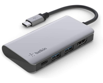Stacja, hub Belkin Connect USB-C 4-in-1 Multiport Adapter 100W, szara