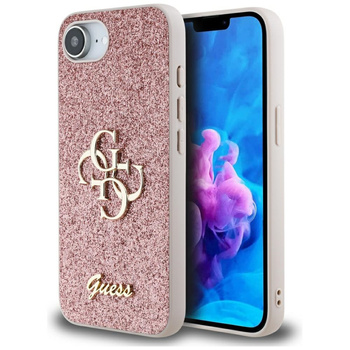 Guess PU Fixed Glitter 4G Metal Logo Case for iPhone 16e Róż