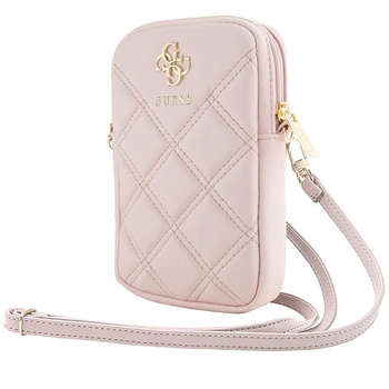 Guess Zip Quilted 4G - Torebka na telefon różowa