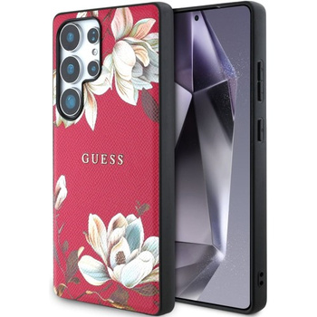 Etui Guess Grained Flower Pattern MagSafe do Galaxy S25 Ultra, różowe