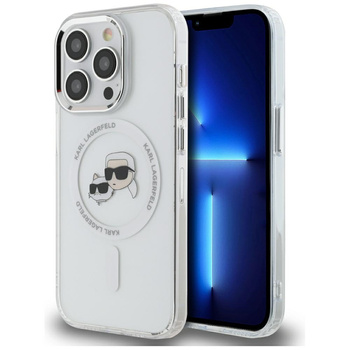 Karl Lagerfeld IML K&CH Heads Metal Frame MagSafe Case for iPhone 14 Pro Transparent