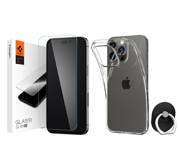 ZESTAW SPIGEN ETUI LIQUID CRYSTAL FLEX + SZKŁO TR SLIM HD + STYLE RING IPHONE 14 Plus