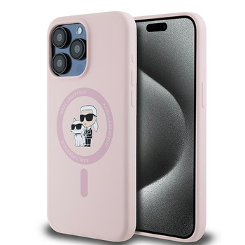 Karl Lagerfeld Liquid Silicone Karl and Choupette MagSafe Case for iPhone 15 Pro Max Róż