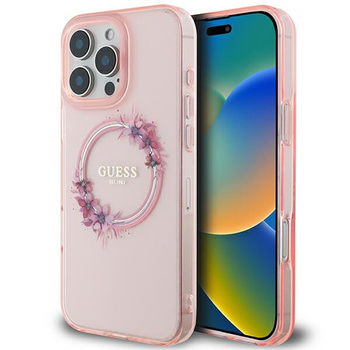 Etui Guess IML Flowers do iPhone 16 Pro Max Różowe - GUHMP16XHFWFCP