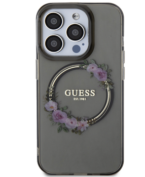 Etui Guess Flowers Ring do iPhone 13 Pro Czarne - GUHMP13LHFWFCK