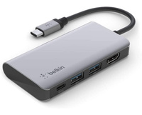 Stacja, hub Belkin Connect USB-C 4-in-1 Multiport Adapter 100W, szara