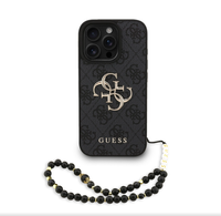 Etui Guess PU 4G z metalowym logo + opaska do iPhone'a 16 Pro - Czarne