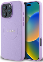 Guess PU fakturowane etui Classic Logo MagSafe do iPhone 16 Pro fioletowe