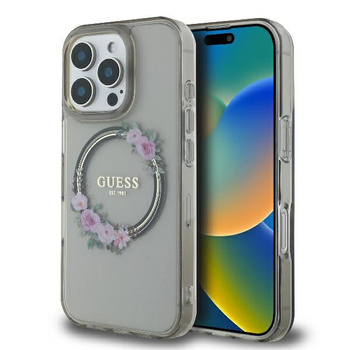 Guess iPhone 16 Pro IML Flowers Wreath MagSafe - czarny