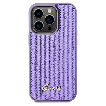 Etui Guess Sequin Script do iPhone 14 Pro Fioletowe - GUHCP14LPSFDGSU
