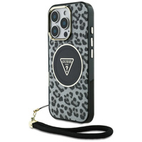 Etui Guess HC IML Leopard Triangle Cord Strap do iPhone 16 Pro MagSafe czarny