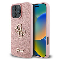 Guess PU Fixed Glitter 4G Metal Logo Case for iPhone 16 Pro Róż