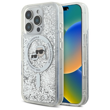 Karl Lagerfeld Liquid Glitter Karl and Choupette Heads MagSafe Case for iPhone 16 Pro Transparent