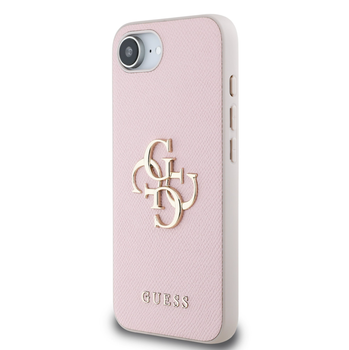 Guess PU Grained 4G Metal Logo Case for iPhone 16e Róż